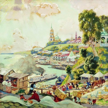  Kustodiev Lienzo - en el volga 1910 Boris Mikhailovich Kustodiev ruso